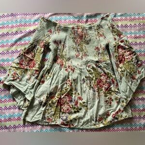 Angie Green Smocked Ruffled Skater Top